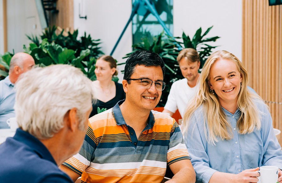 Jotron employees having a coffee break.