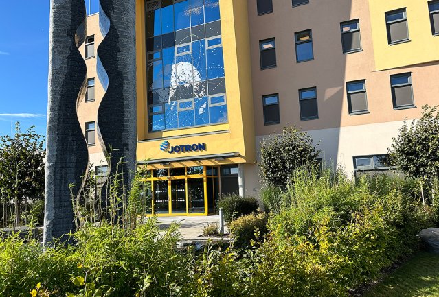 The entrance area to Jotron's headquarters in Larvik.