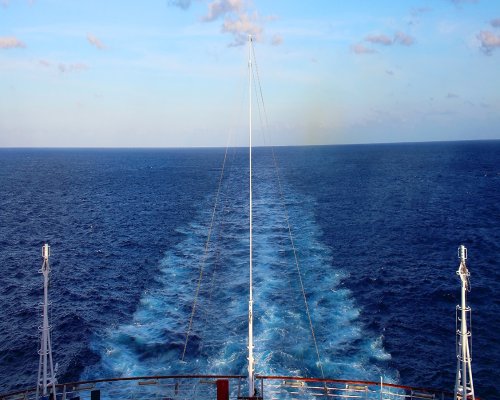 Traces of a vessel on sea surface.