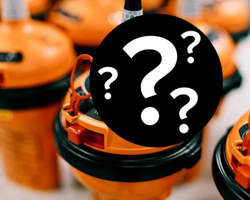 A group of Jotron EPIRBs with an illustrative question mark in front.