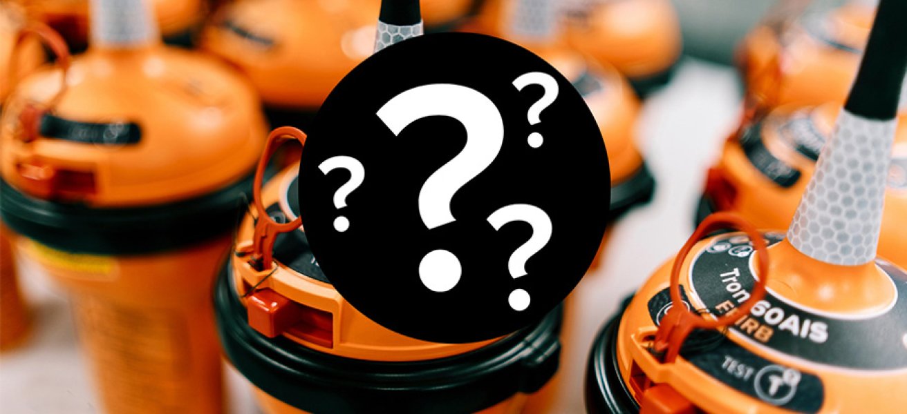 A group of Jotron EPIRBs with an illustrative question mark in front.