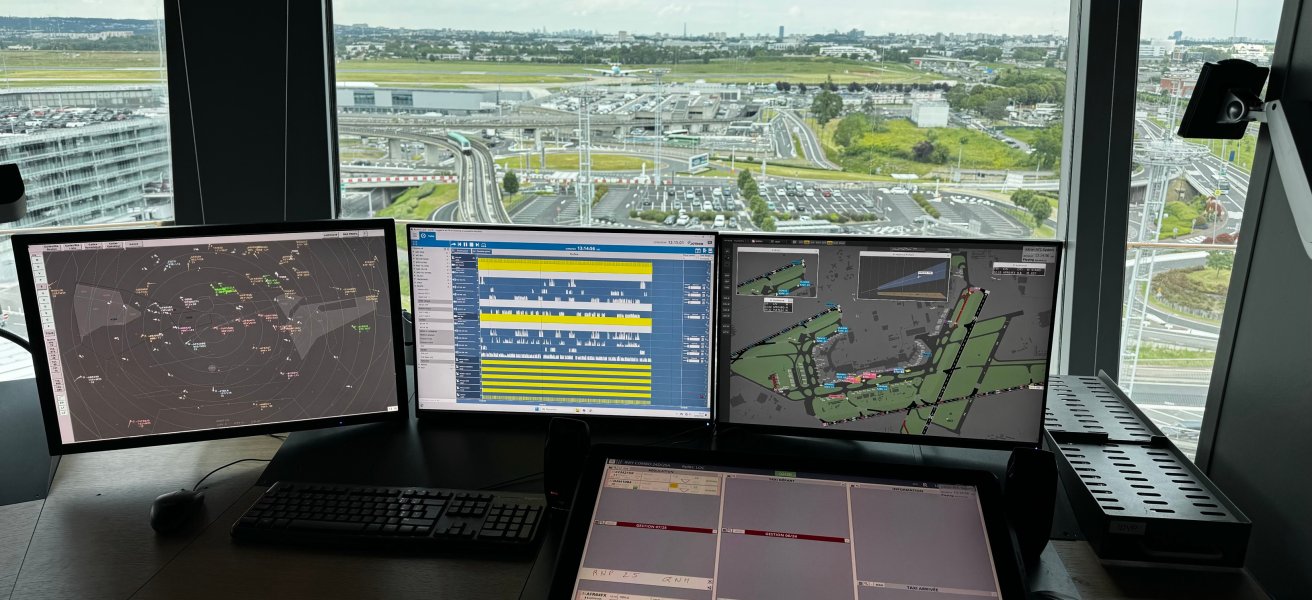 PC screens showing Jotron's system upgrade in the ATC tower at Orly International Airport