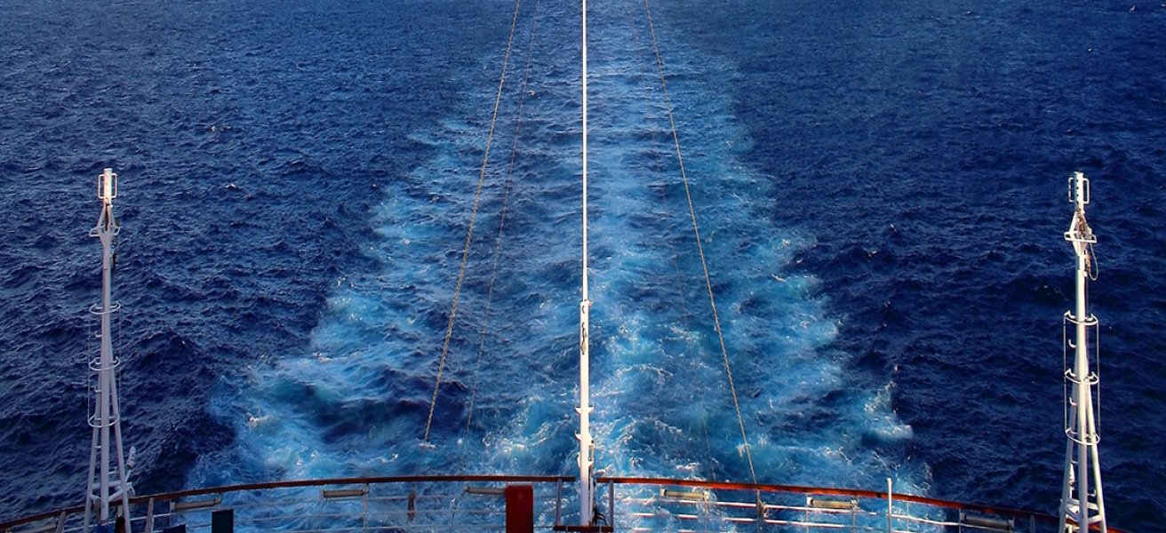 Traces of a vessel on sea surface.