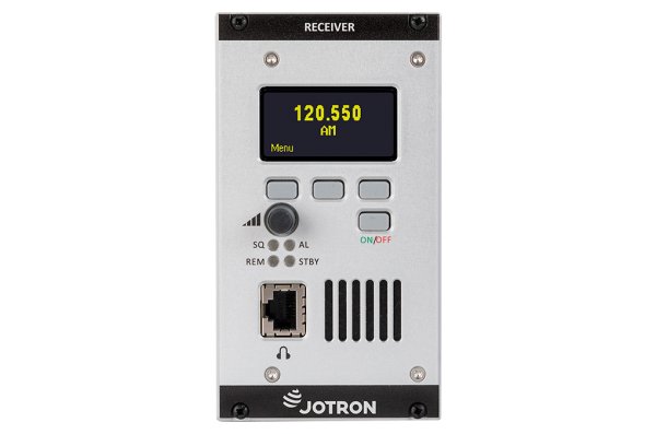 VHF AM Digital Multimode Receiver front panel with display. VHF AM Digital Multimode Receiver front panel with display.