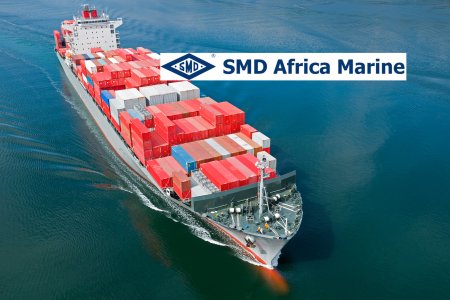 A cargo boat and the SMD Africa Marine logo.