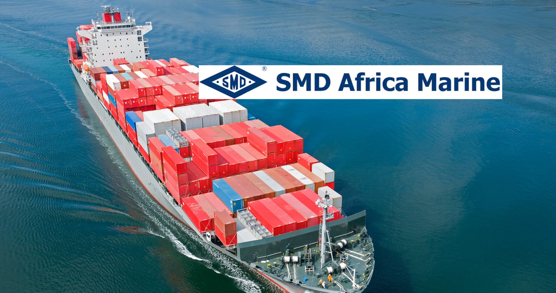 A cargo boat and the SMD Africa Marine logo. A cargo boat and the SMD Africa Marine logo.