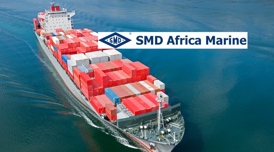 A cargo boat and the SMD Africa Marine logo.